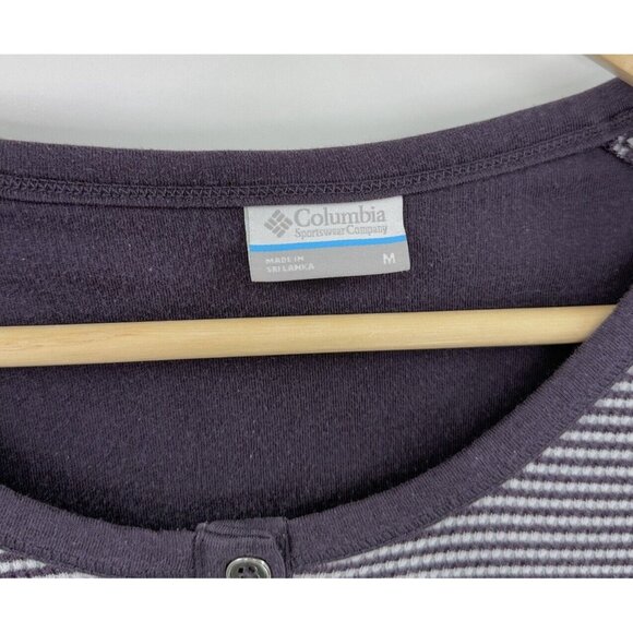 Columbia Women’s Long Sleeve Striped Henley‎ Purple White Waffle Knit Shirt Sz M - Picture 3 of 9